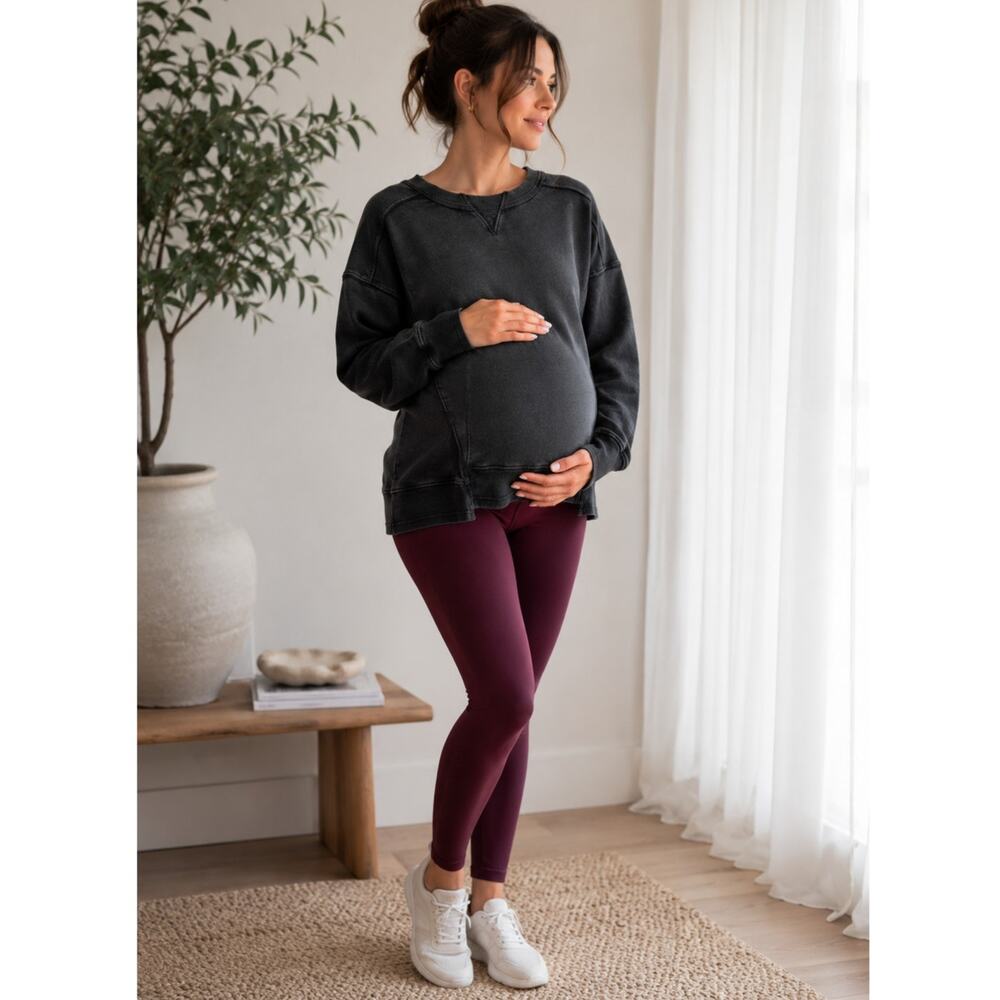 NEW FP Movement x Hatch Black Maternity Intercept Pull-On Crewneck Sweatshirt XS